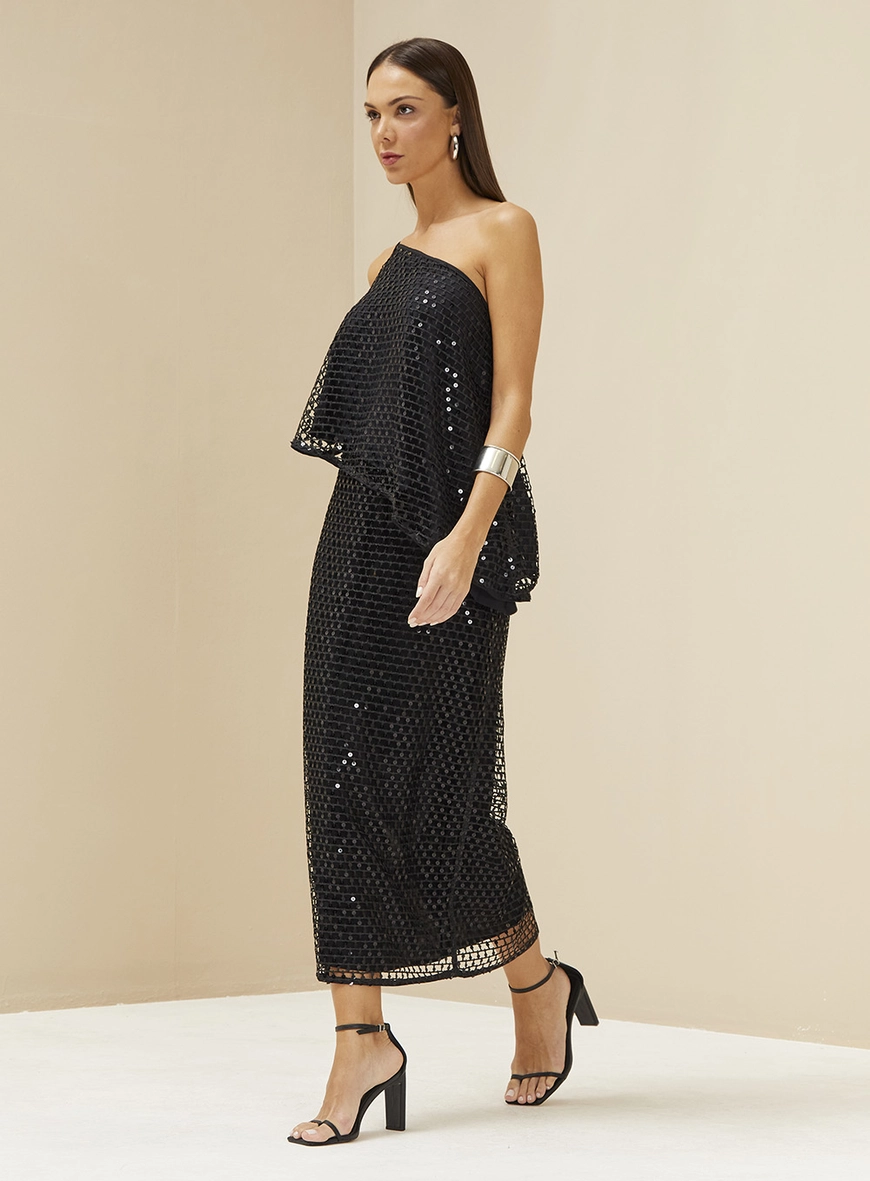Blusa Paetê Uma Alça Assimétrica Preto