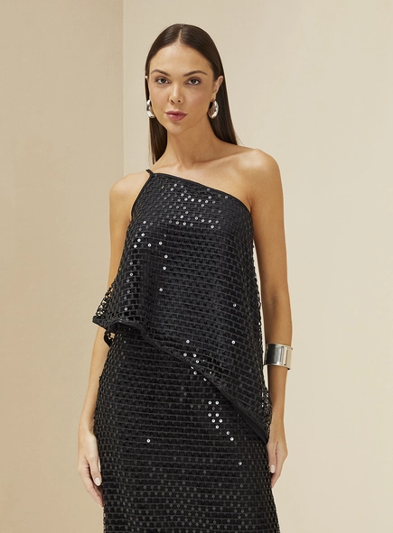 Blusa Paetê Uma Alça Assimétrica