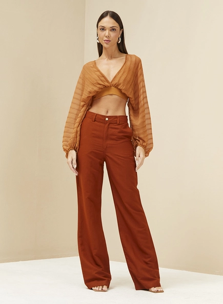 Blusa Encurtada Mangas Bufantes
