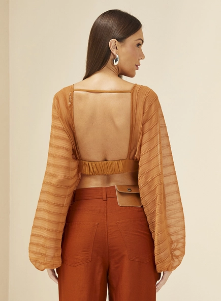 Blusa Encurtada Mangas Bufantes