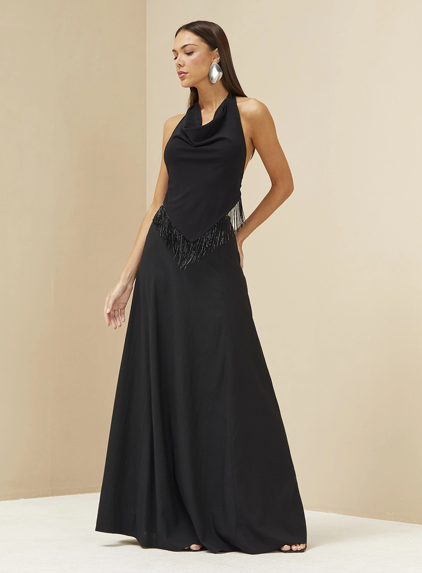 Blusa Frente Única Com Franjas Preto