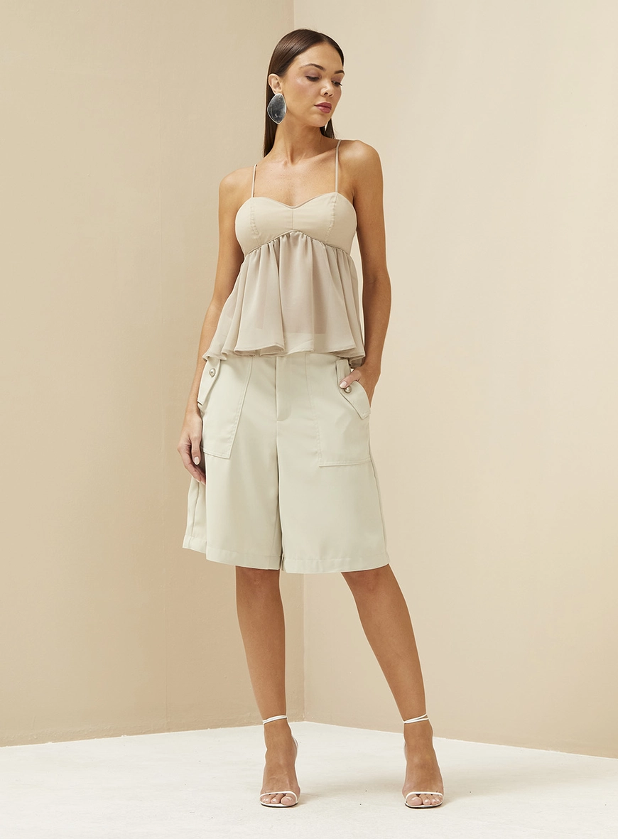 Blusa Solta Com Babados Bege