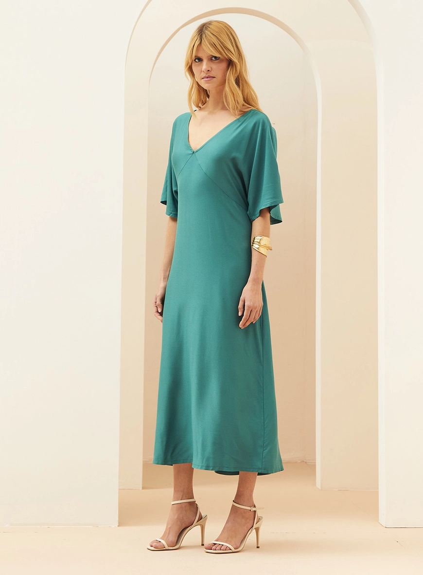 Vestido Midi Acetinado Verde