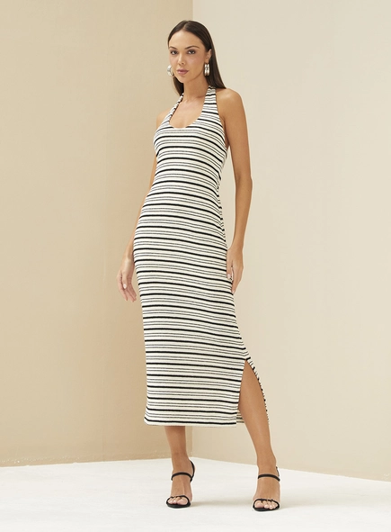 Vestido Midi Listrado Justo