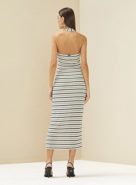 Vestido Midi Listrado Justo