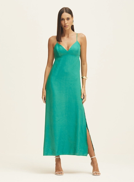 Vestido Reto Midi Com Fenda Lateral