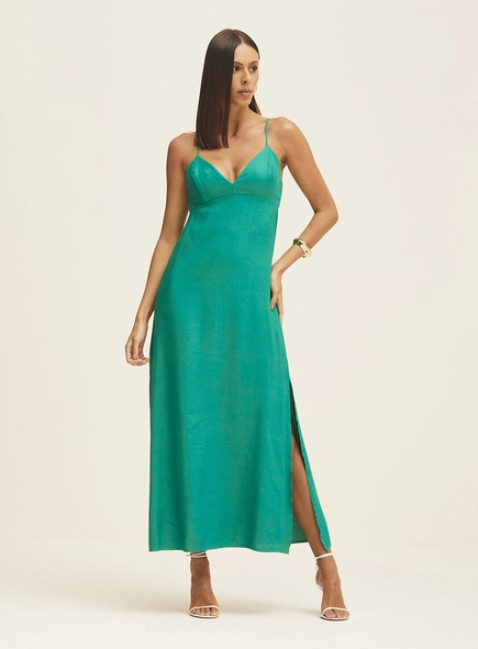 Vestido Reto Midi Com Fenda Lateral
