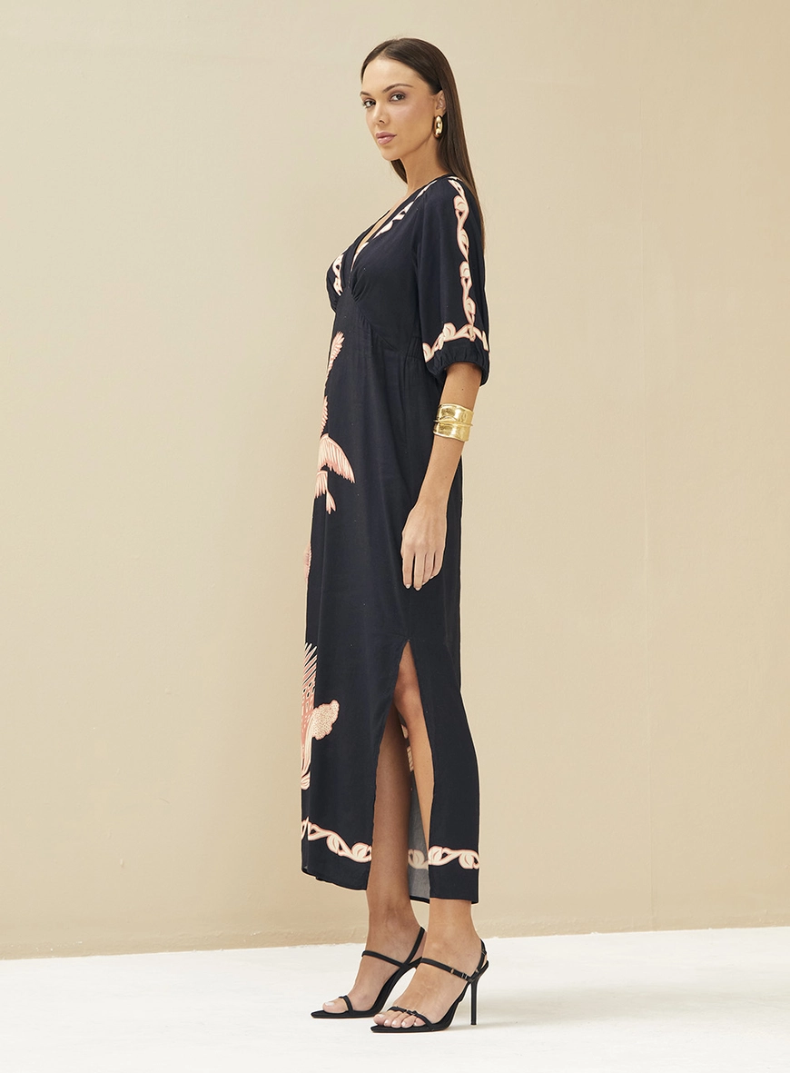 Vestido Longo Estampado Com Fenda Lateral Estampados