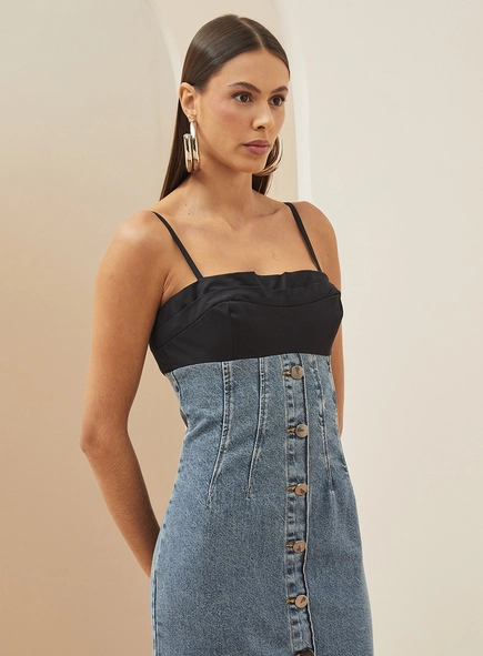 Vestido Jeans Longo Barra À Fio