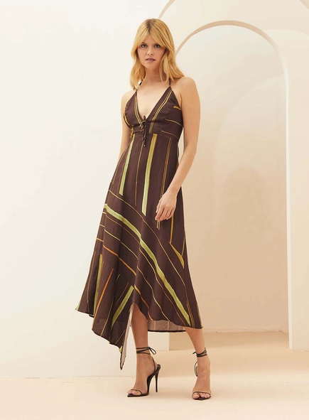 Vestido Midi Estampado Assimétrico