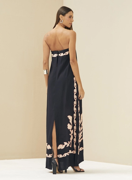 Vestido Em Linho Estampado Em Linho Sem Alças
