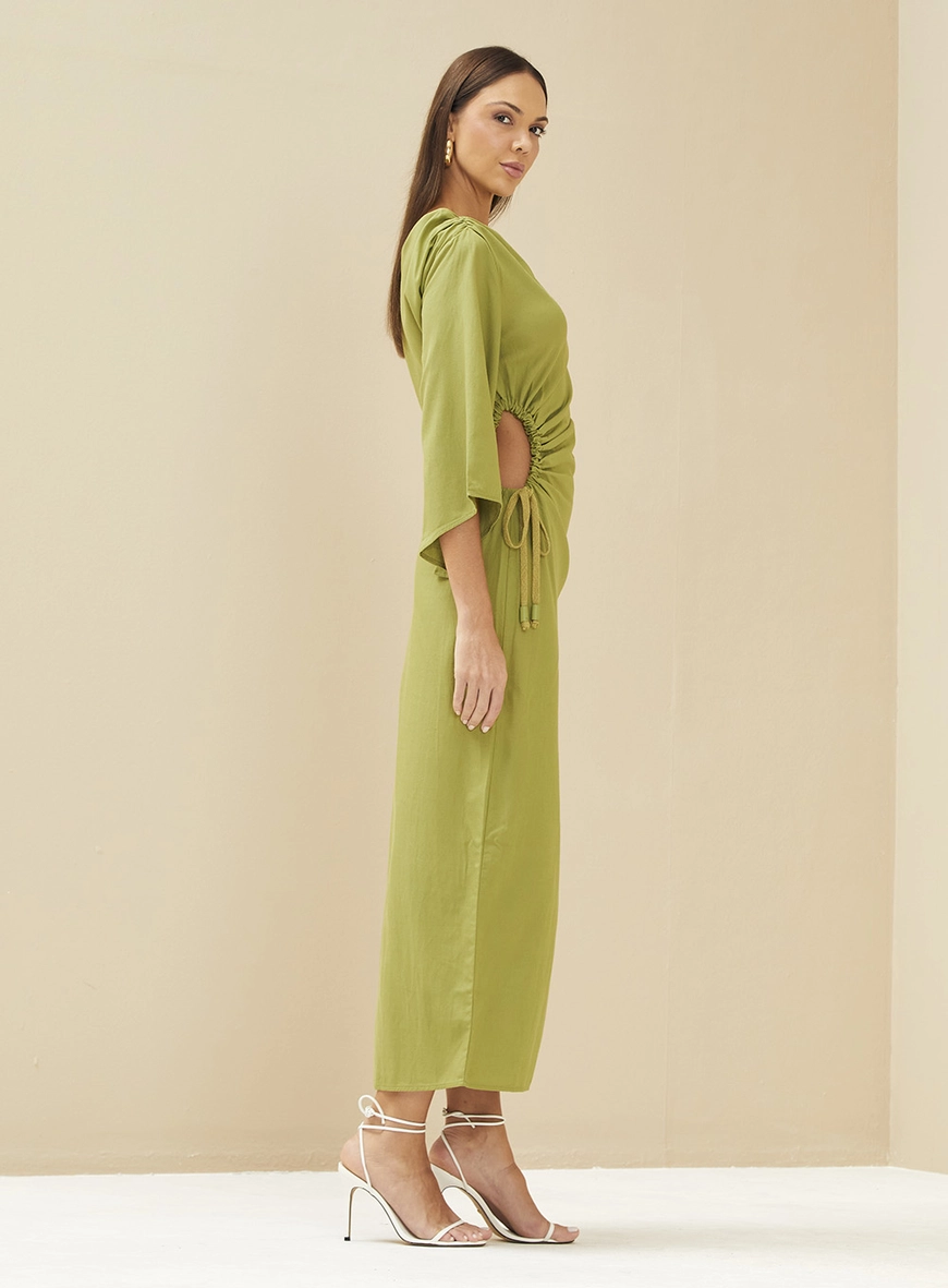 Vestido Midi Uma Manga Com Recorte Acinturado Vestido Midi Uma