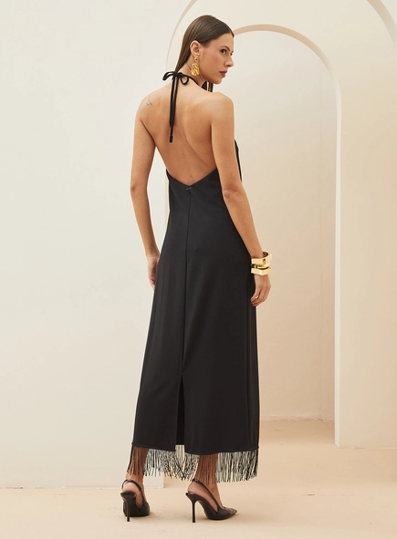 Vestido Midi Franjado Com Transpasse