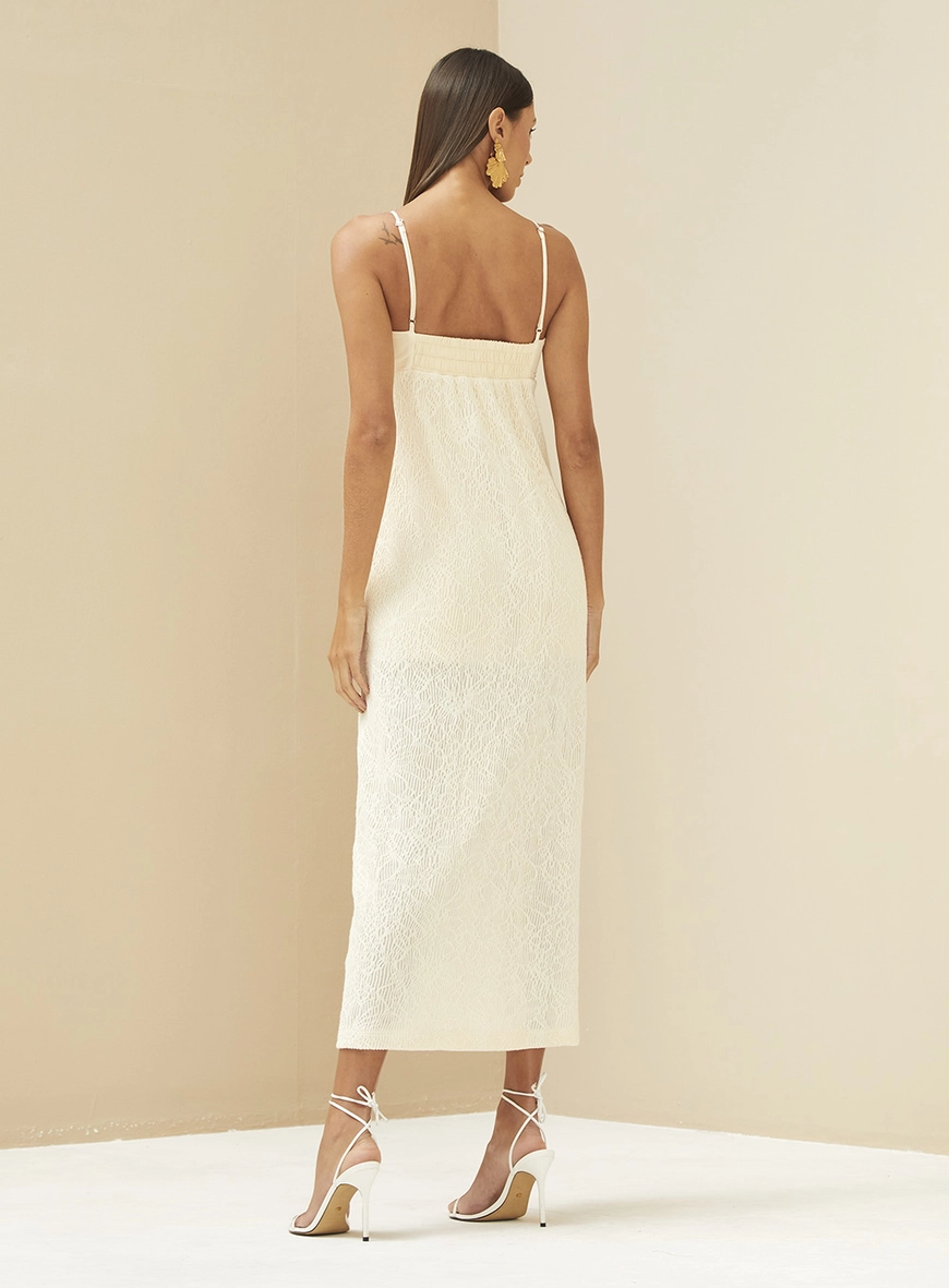 Vestido Midi Reto Alças Finas Bege