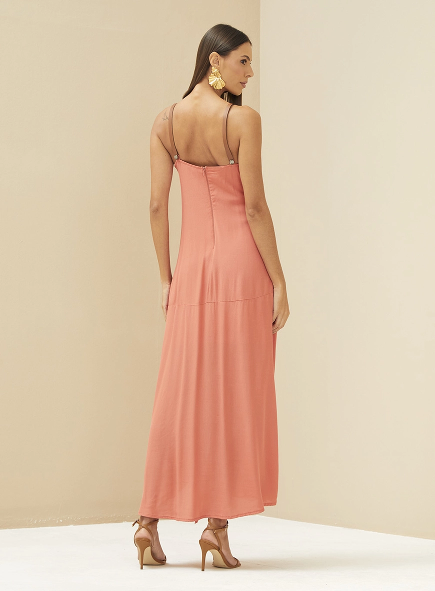 Vestido Longo Fluido Com Fenda Frontal Vermelho