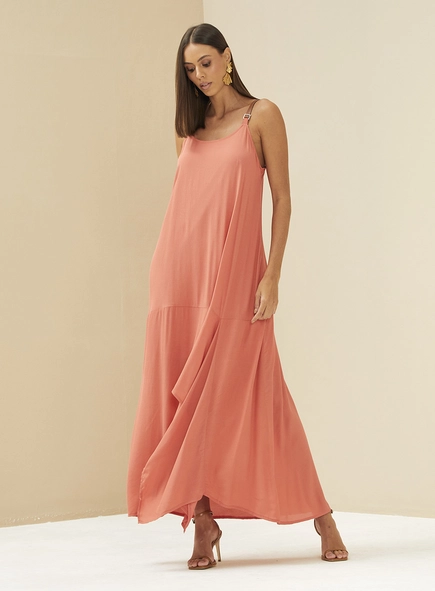 Vestido Longo Fluido Com Fenda Frontal