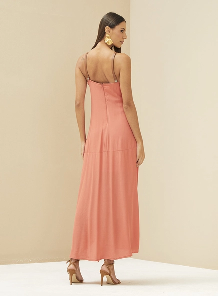 Vestido Longo Fluido Com Fenda Frontal