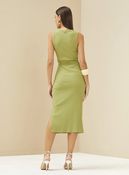 Vestido Canelado Midi Justo