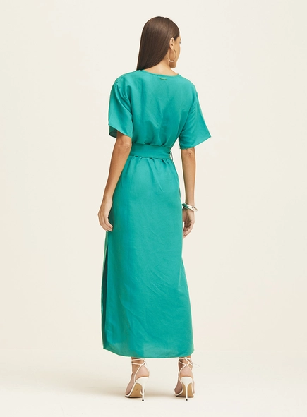 Vestido Midi Reto Com Faixa Para Amarração