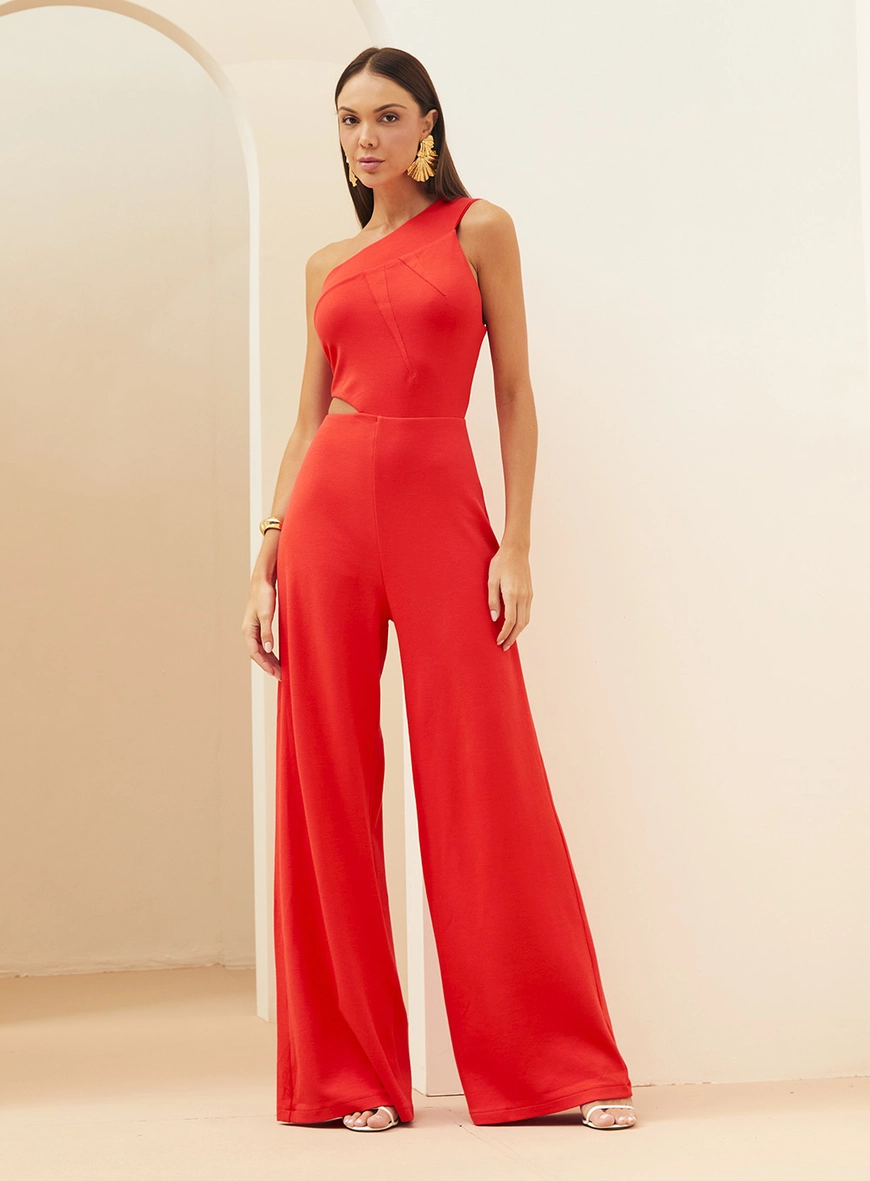 Macacão Alfaiataria Uma Manga Vermelho