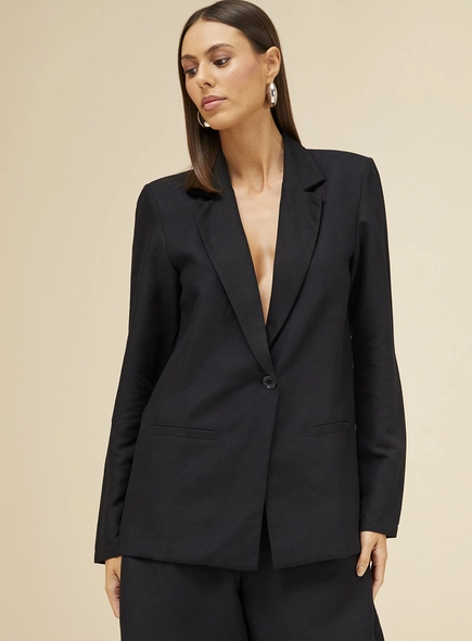 Blazer Feminino Alongado Em Linho
