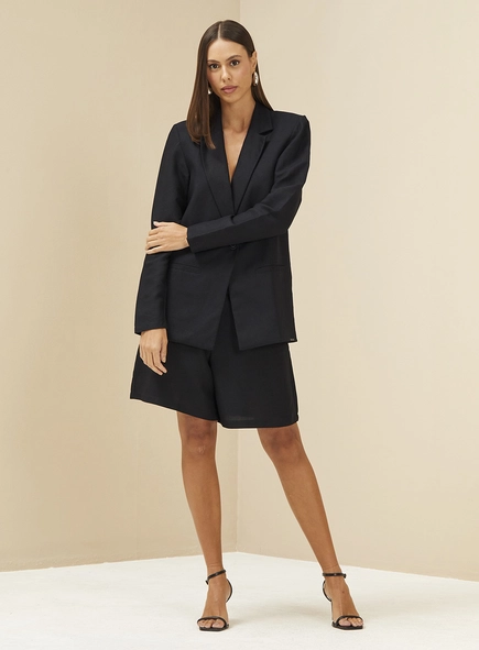 Blazer Feminino Alongado Em Linho