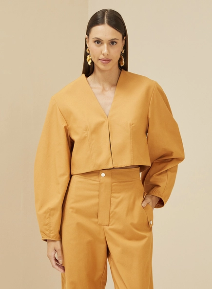 Blazer Feminino Encurtado Com Mangas Bufantes