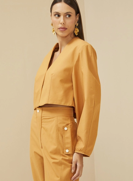 Blazer Feminino Encurtado Com Mangas Bufantes
