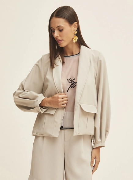 Blazer Feminino Alfaiataria Com Bolsos Frontais
