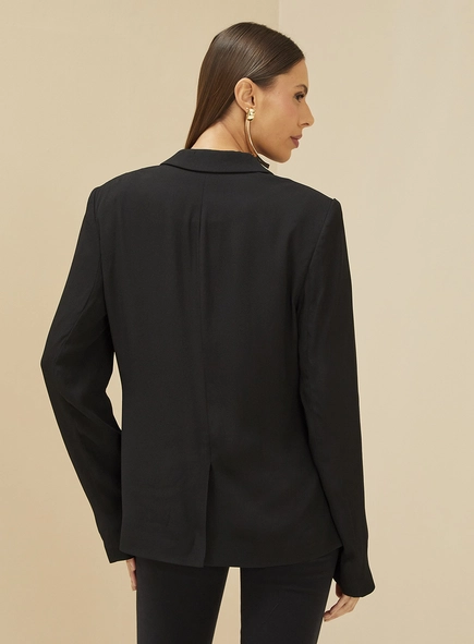 Blazer Feminino Alfaiataria Reto Com Abas