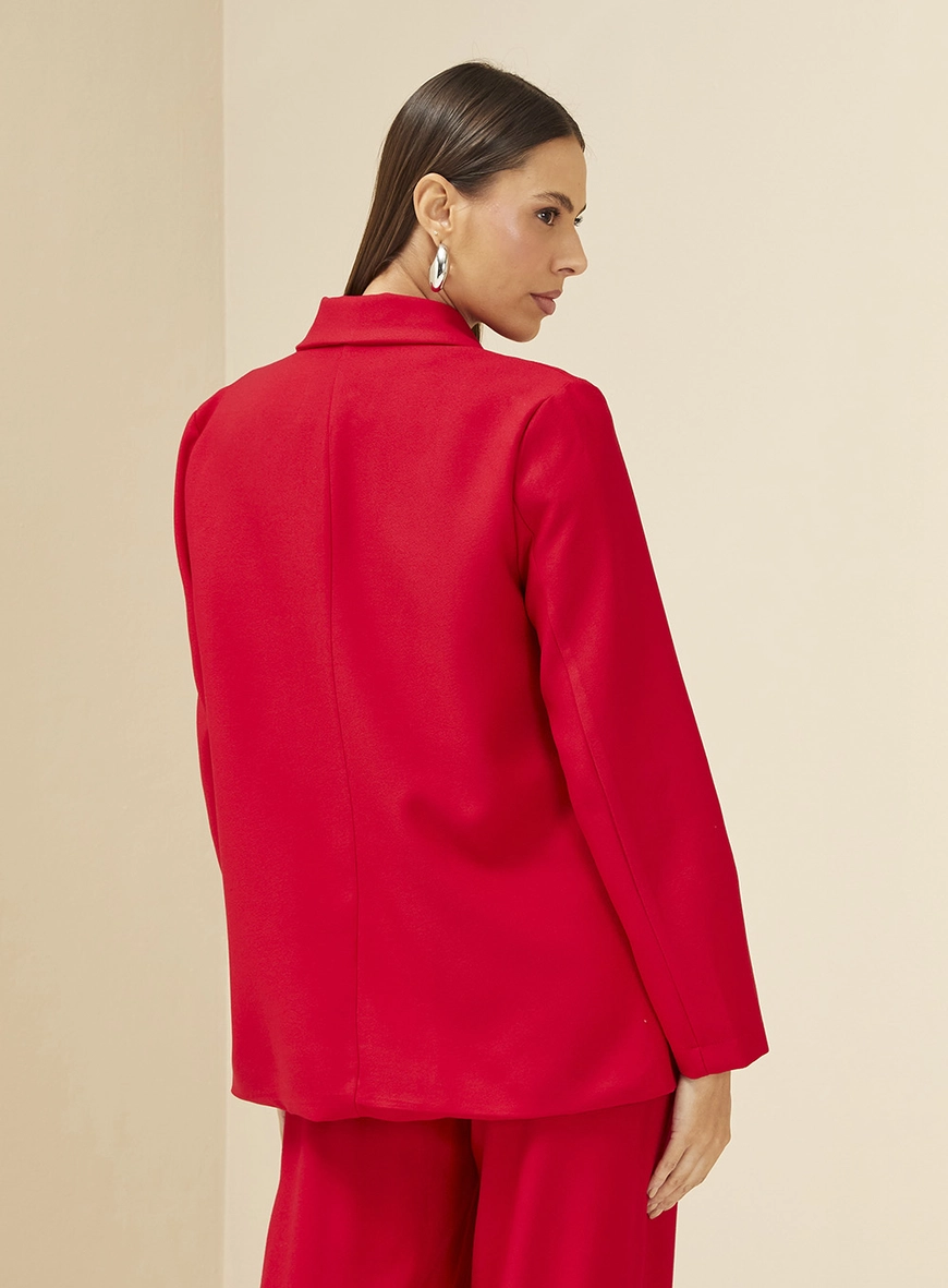 Blazer Feminino Alfaiataria Alongado Vermelho