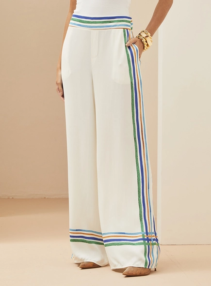 Calça Pantalona Com Estampa