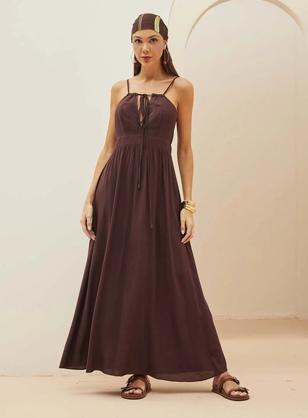 Vestido Longo Acinturado Com Amarração