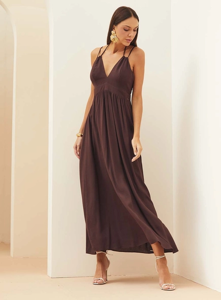 Vestido Longo Acinturado Com Amarração