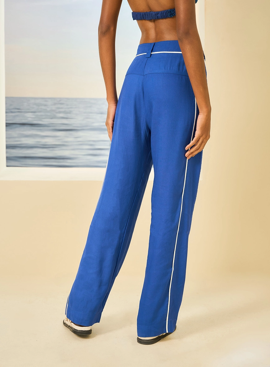Calça Feminina De Alfaiataria Reta Azul 2
