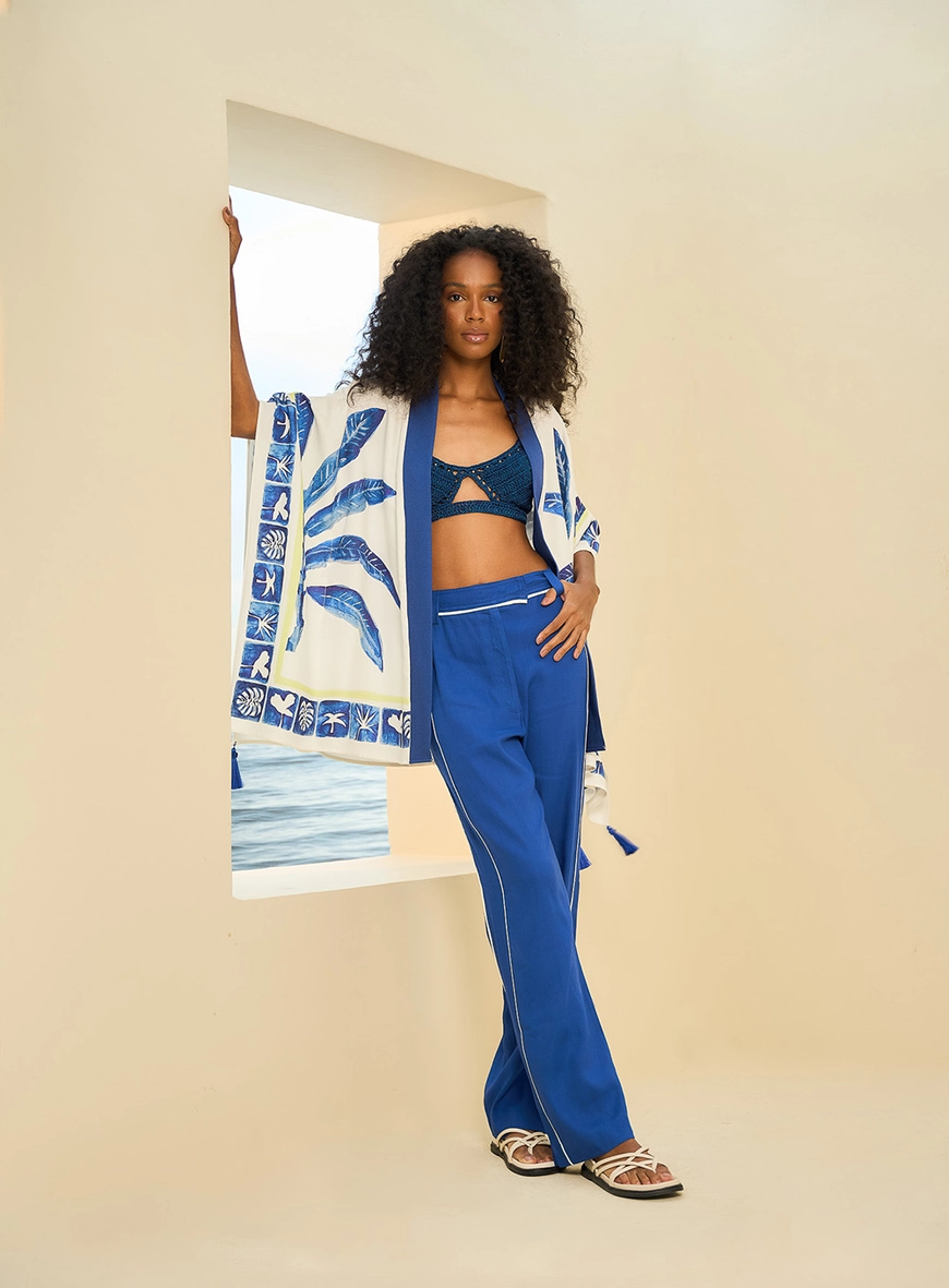 Calça Feminina De Alfaiataria Reta Azul 4