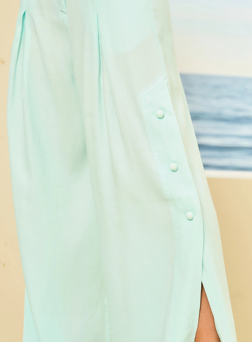 Calça Feminina Pantalona Com Fenda Verde 3