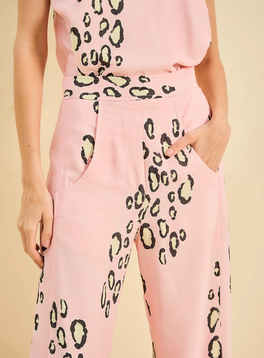 Calça Feminina Reta Estampada Rosa 3