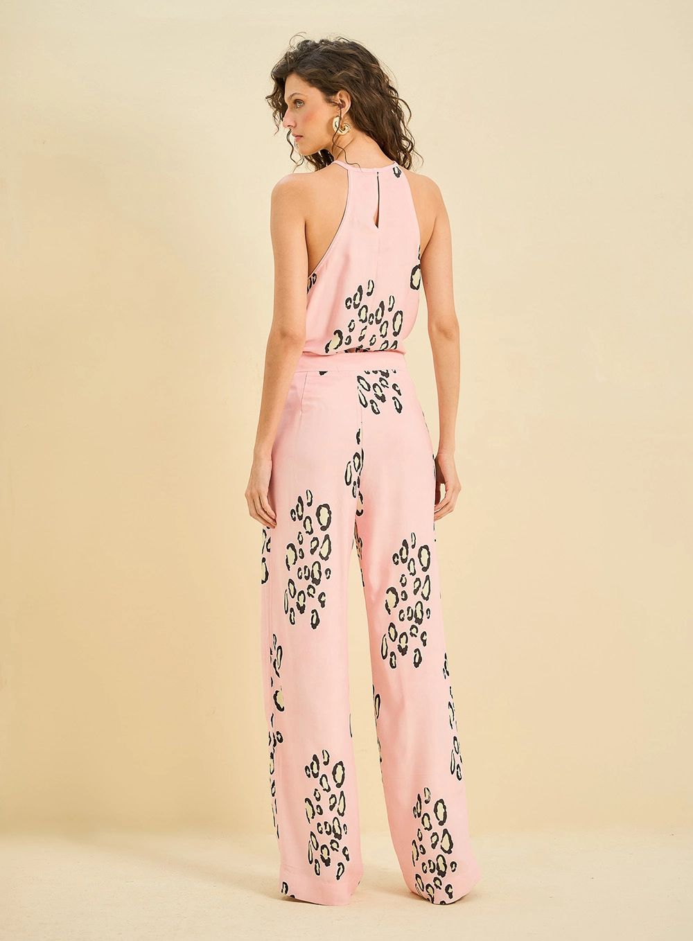 Calça Feminina Reta Estampada Rosa 2