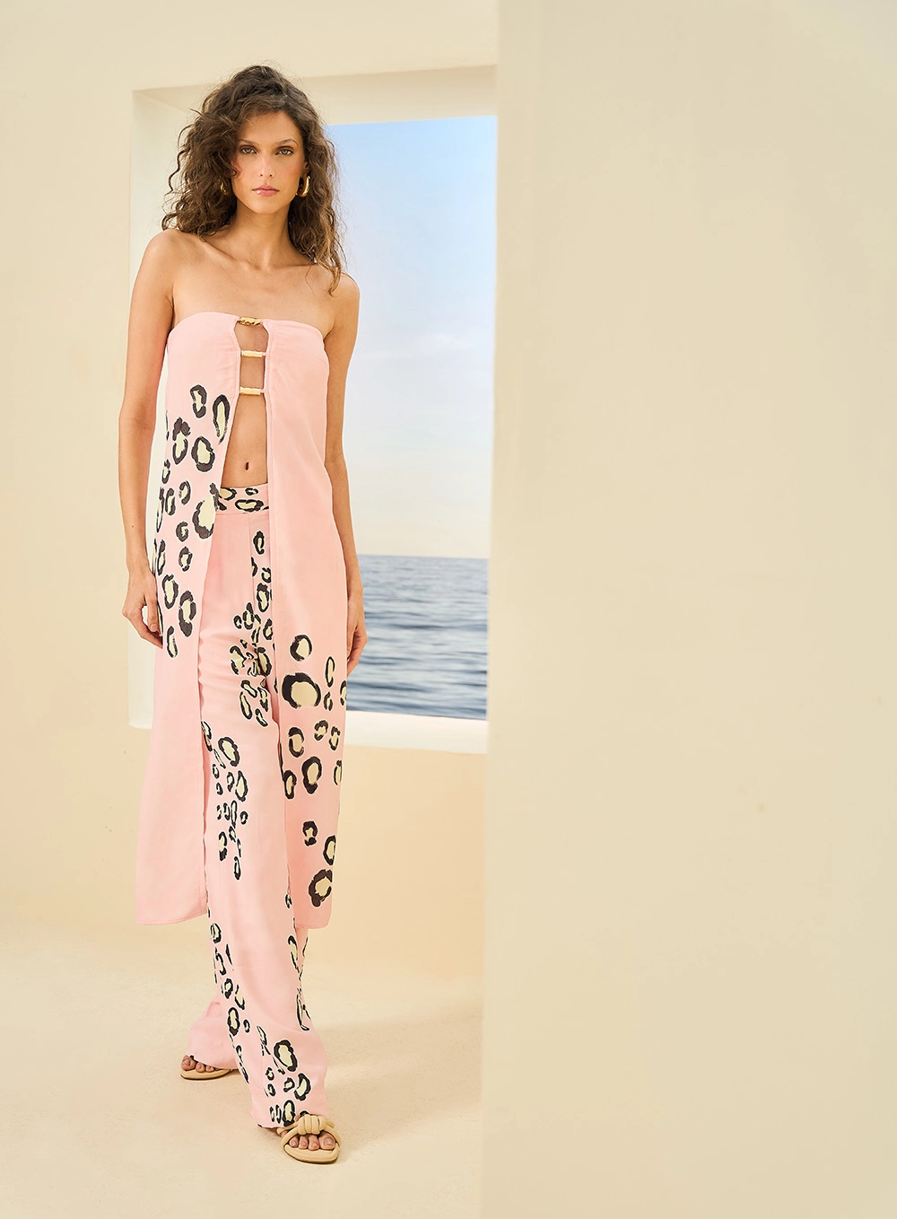 Calça Feminina Reta Estampada Rosa 4