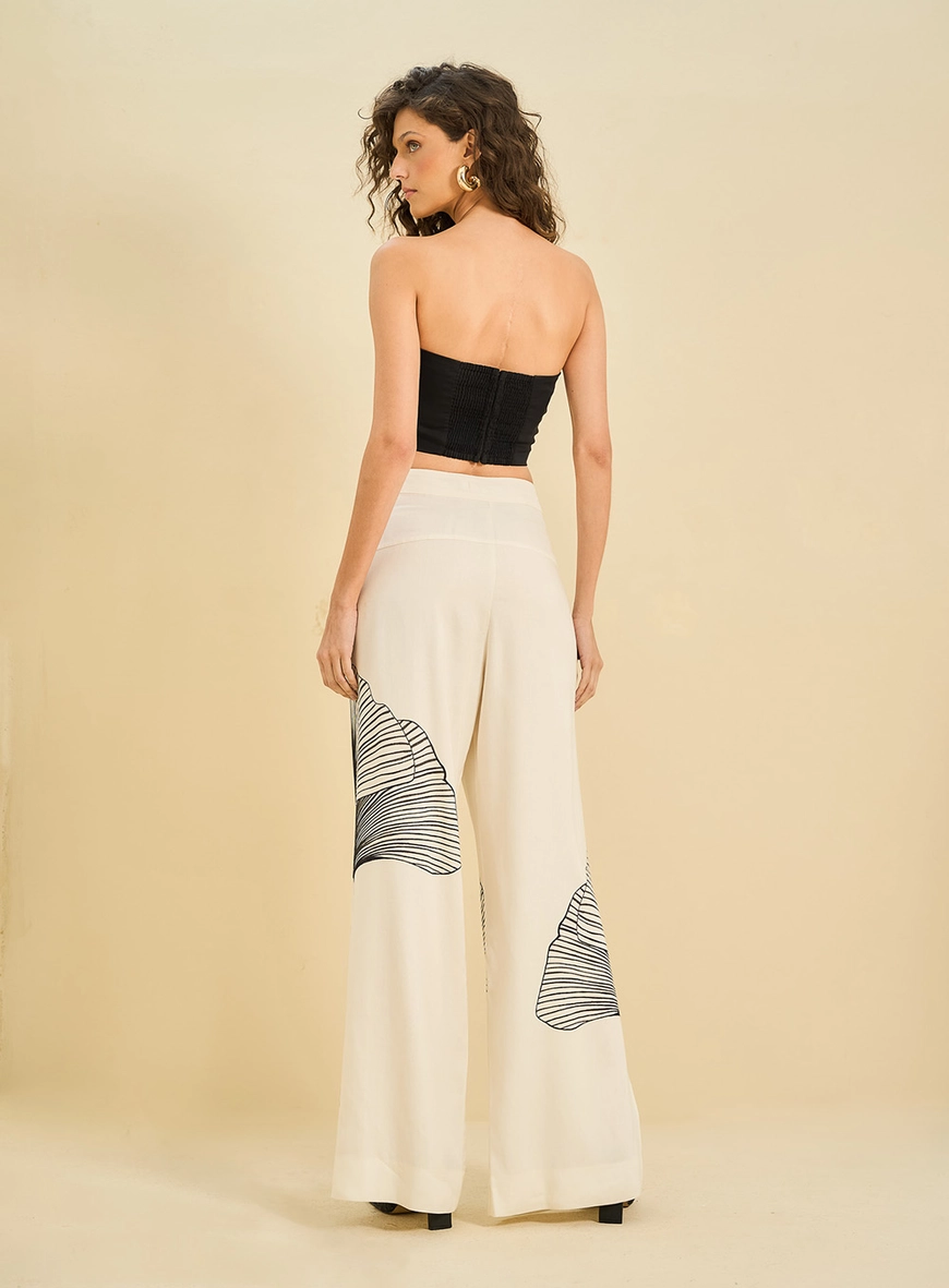 Calça Feminina Pantalona Estampada Com Fenda Off 2