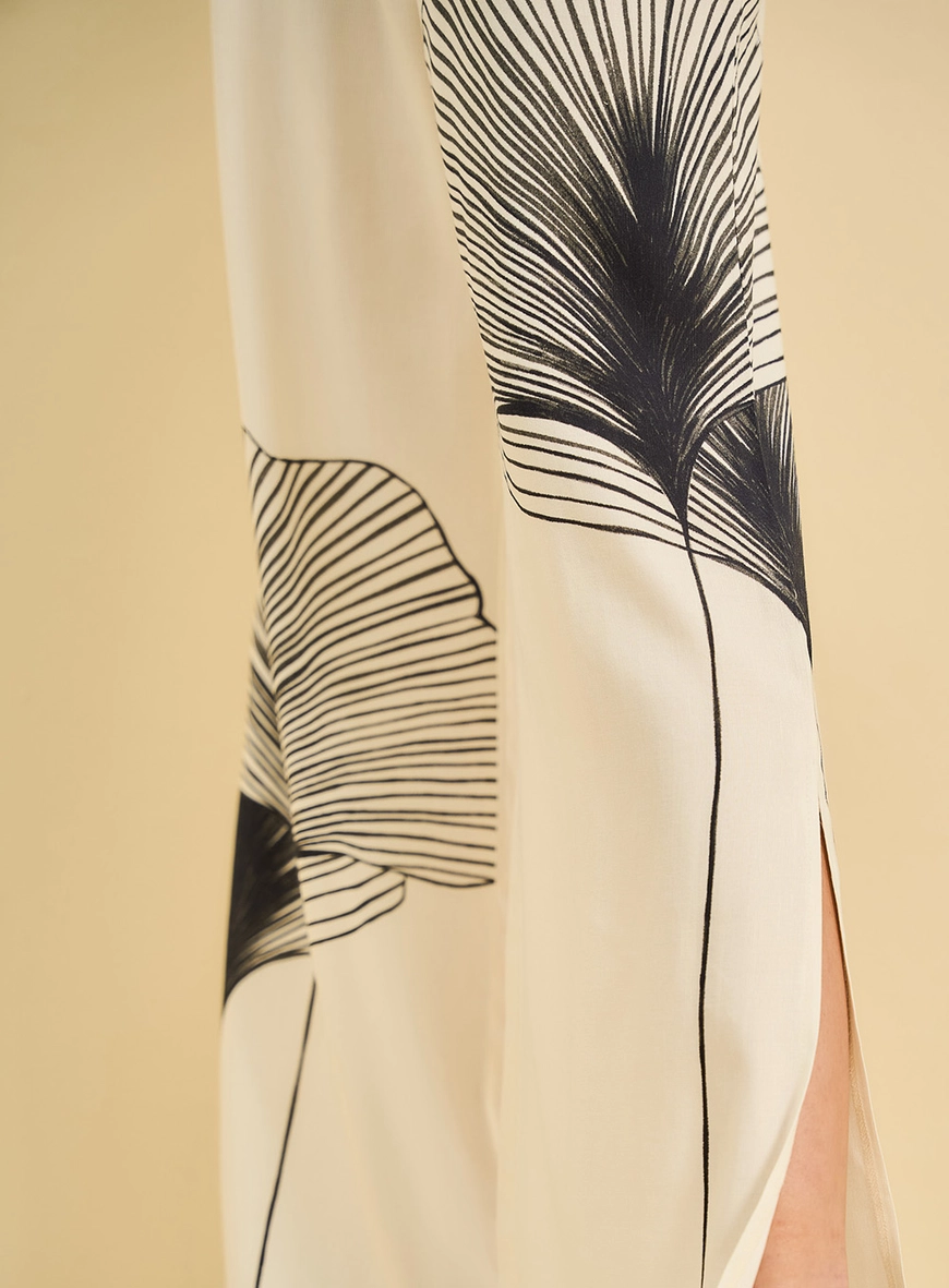 Calça Feminina Pantalona Estampada Com Fenda Off 3