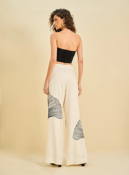 Calça Feminina Pantalona Estampada Com Fenda