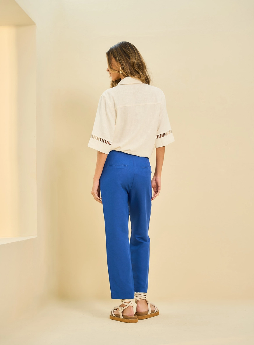 Calça Feminina Reta Alfaiataria Azul 2