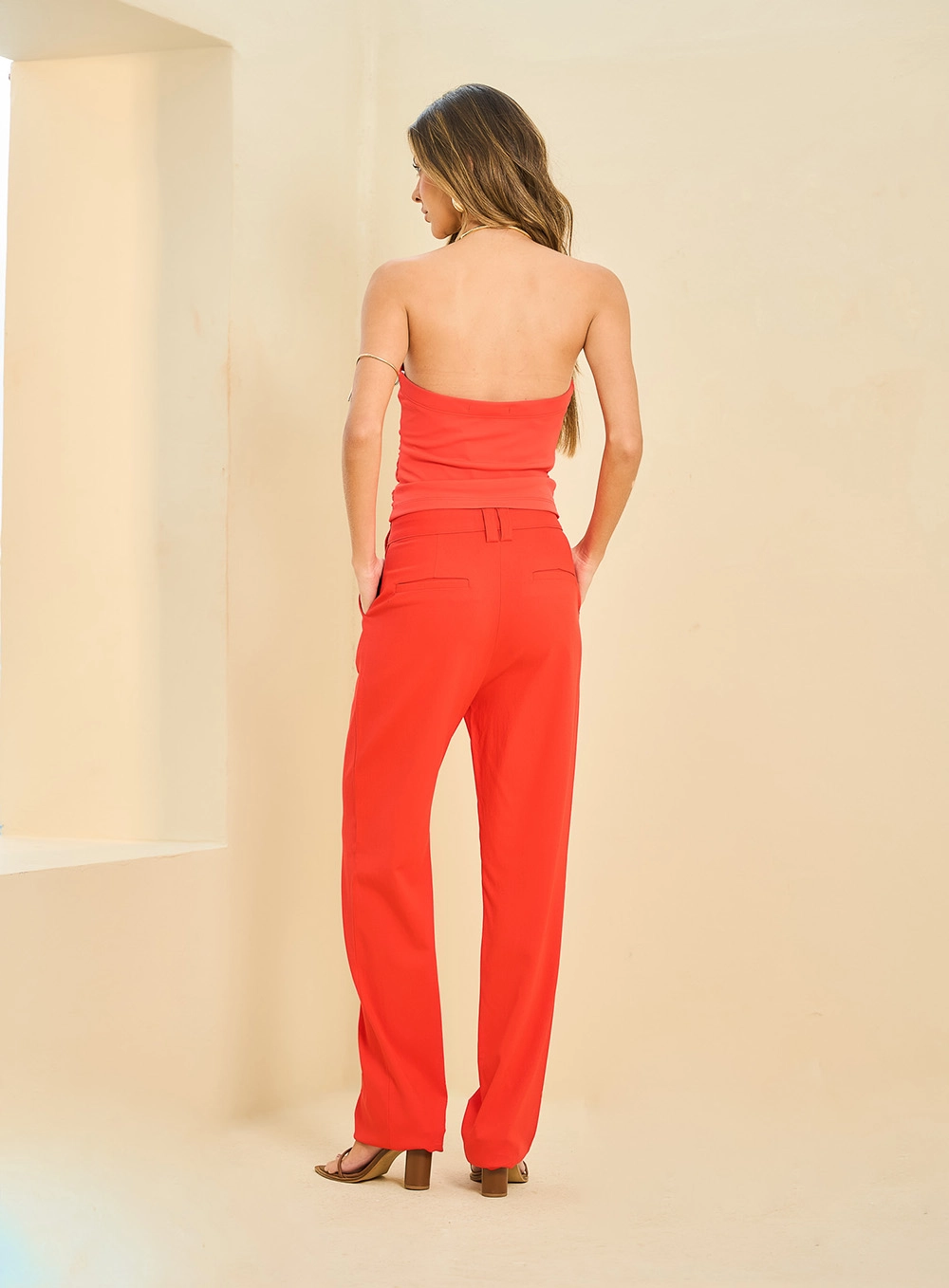Calça Feminina Reta Alfaiataria Vermelho 2