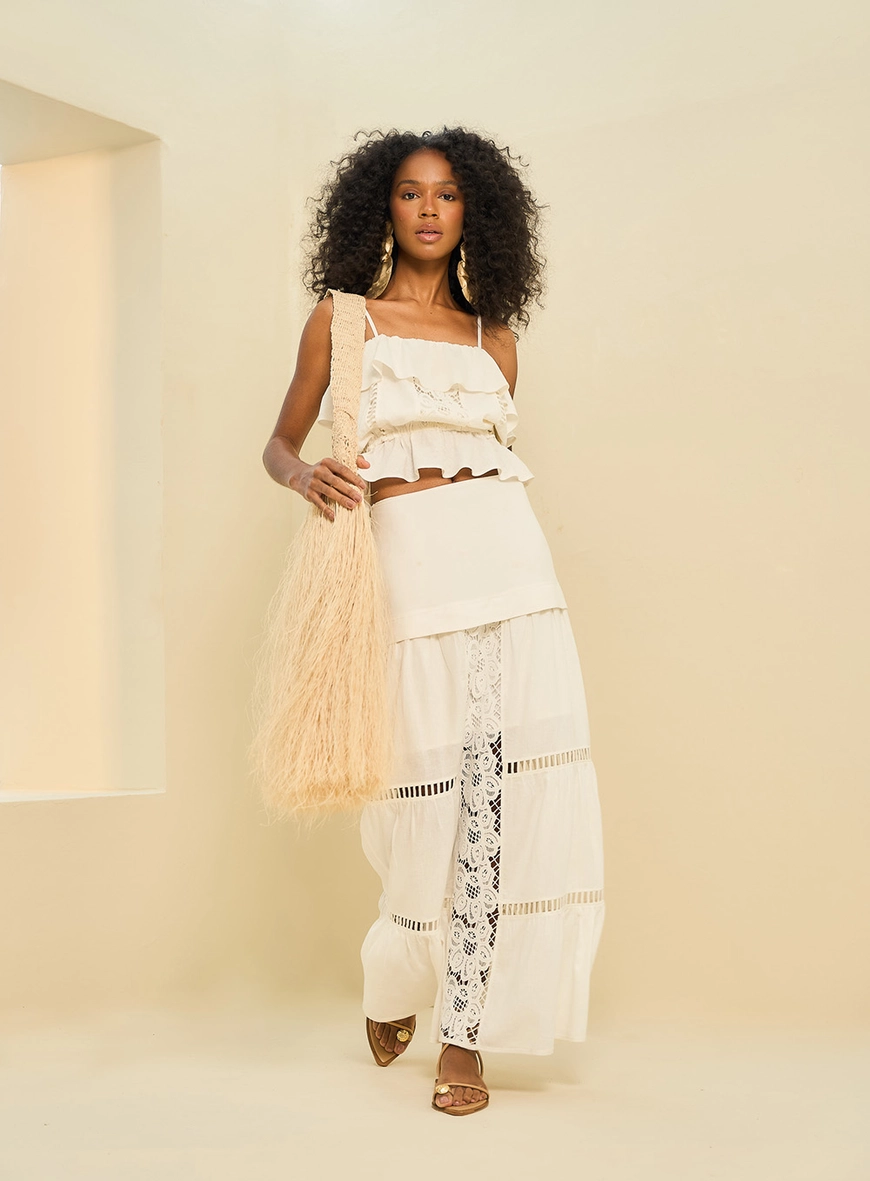 Saia Feminina Longa Com Renda Off Shell 1