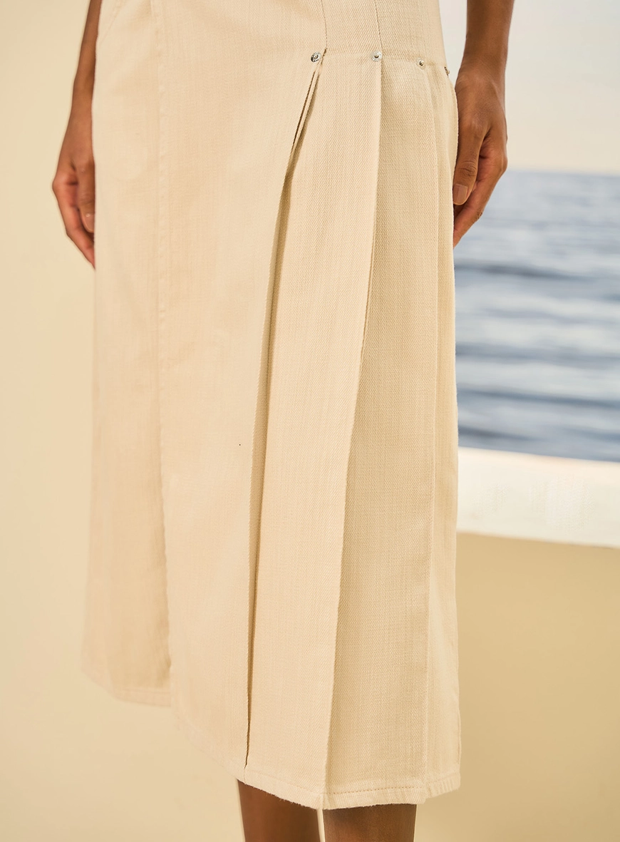 Saia Feminina Midi Com Fenda Bege 3