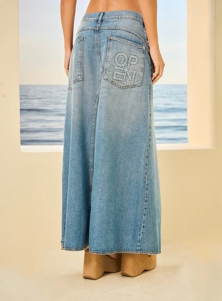Saia Jeans Feminina Longa Com Fenda