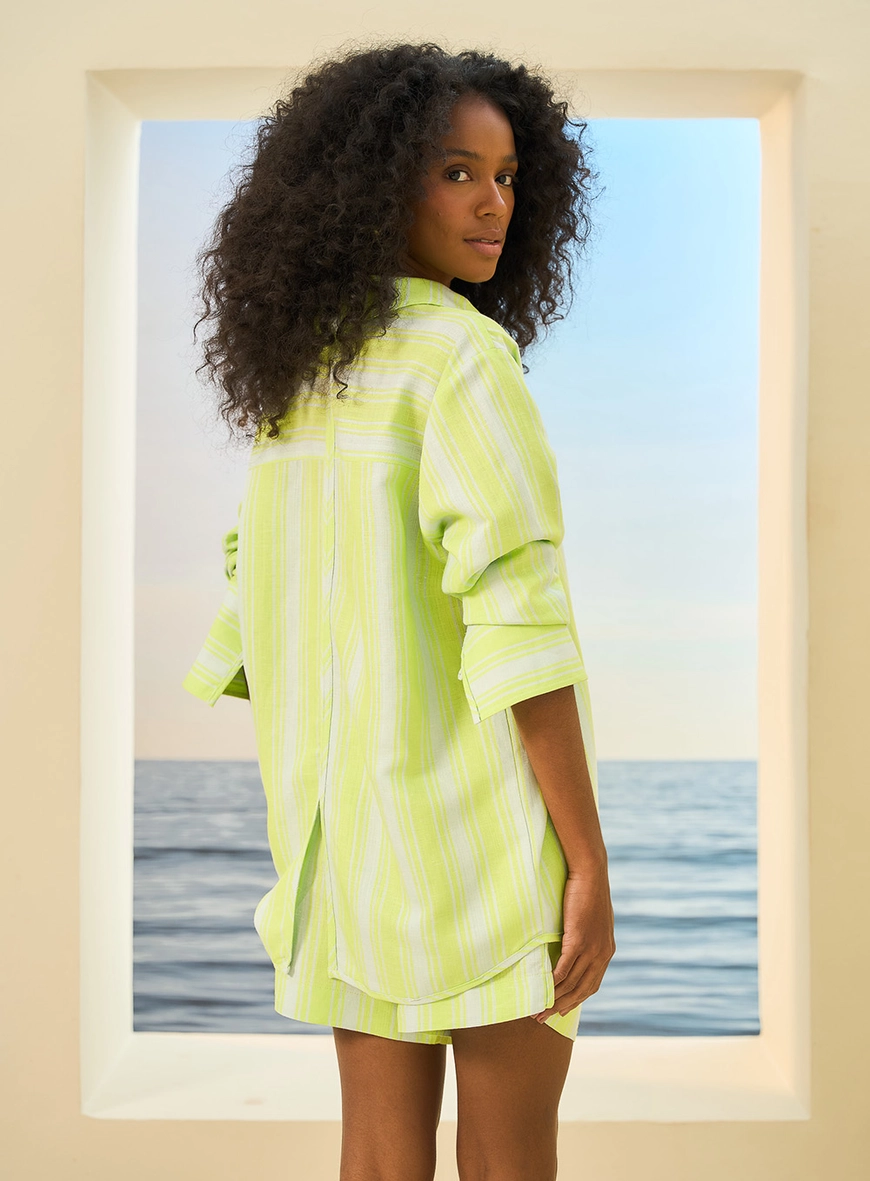 Camisa Feminina Linho Listrada Estampa 3