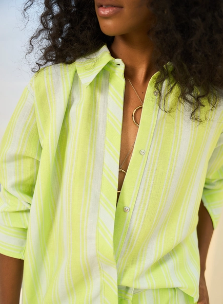 Camisa Feminina Linho Listrada